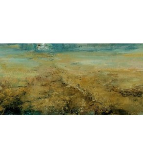 Ochre and Azure Horizon, original painting by Iryna Malynovska, 2025, size 50 x 100 cm.