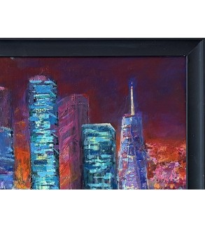 Iryna Malynovska, New York, Incandescent Night, 2026, linen canvas, black wooden frame, 70 × 50 cm, signed lower right