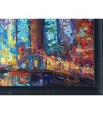 Iryna Malynovska, New York, Incandescent Night, 2026, linen canvas, black wooden frame, 70 × 50 cm, signed lower right