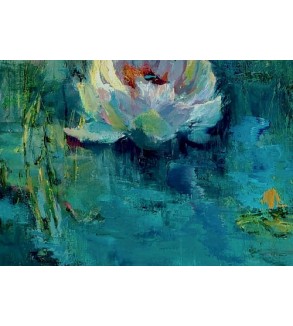 Iryna Malynovska, Le Souffle des Nénuphars, 2026, toile de lin, encadrement bois, format P30 92 × 65 cm, signé en bas à droite
