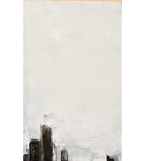 Iryna Malynovska, The Gold of Urban Silences, 2026, linen canvas, wooden frame, 80 × 130 cm, signed lower right