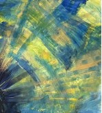 Iryna Malynovska, Statue de la Liberté, Flambeau d’Azur, 2026, toile de lin, encadrement bois, format P120 114 × 194 cm