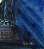 Iryna Malynovska, Statue de la Liberté, Flambeau d’Azur, 2026, toile de lin, encadrement bois, format P120 114 × 194 cm