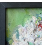 Iryna Malynovska, Pivoine de Lune, 2024, toile 24 × 24 cm, encadrement noir 32 × 32 cm, signé en bas à gauche