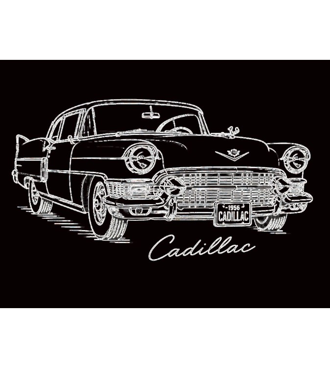 Cadillac 1956 на чорному глянцевому Dibond 40x30 см, лазерне гравіювання Ірини Малиновської