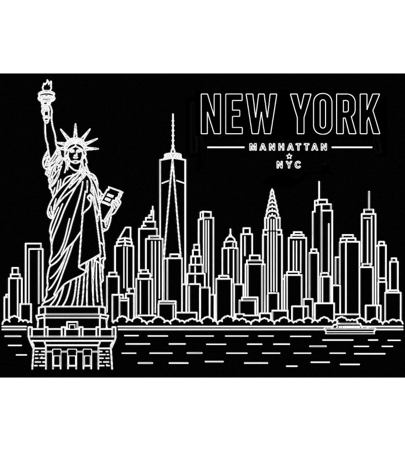 New York Manhattan на чорному матовому Dibond 40x30 см, лазерне гравіювання, лімітована серія, Ірина Малиновська