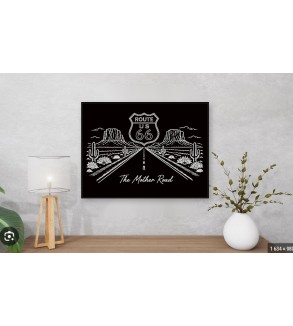 Route 66 The Mother Road glossy black Dibond wall art 40x30 cm limited edition laser engraving by Iryna Malynovska
