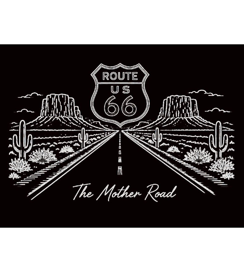 Tableau Route 66 The Mother Road en Dibond noir brillant 40x30 cm gravure laser édition limitée Iryna Malynovska