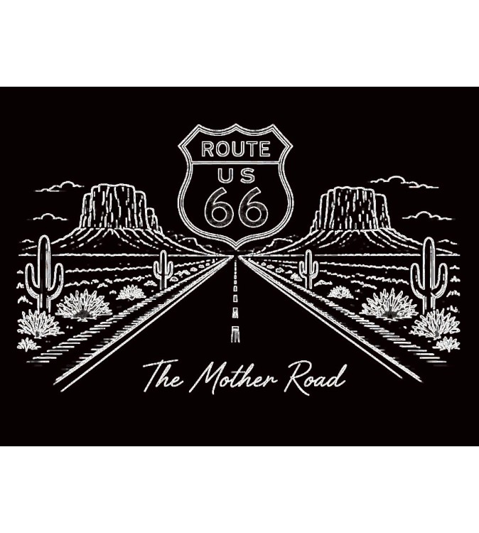 Tableau Route 66 The Mother Road en Dibond noir brillant 40x30 cm gravure laser édition limitée Iryna Malynovska