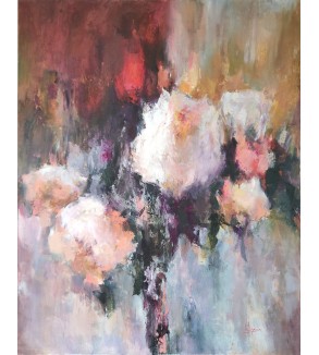 7007 White Bouquet on Red — Iryna Malynovska